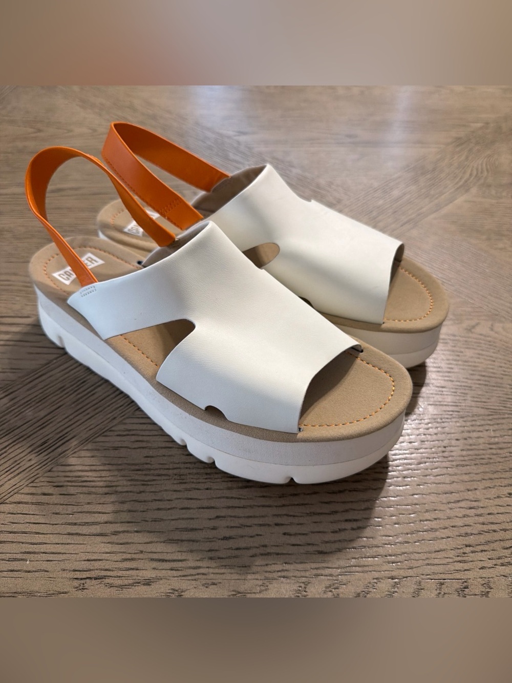 Women's Camper Oruga Up White Natural Leather Slingback Sandals, K200848 Size 9